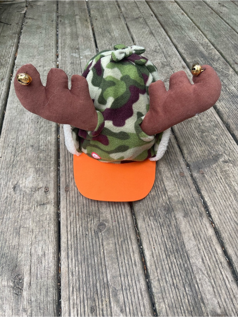 Funny Retro Camo Fleece Moose Hat with Orange Visor